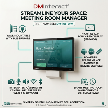 DMInteract DM-101TWM Wall Mount 10.1" Touch LED Meeting Room Manager (RK3288, 2GB, 16GB Android 11.0)