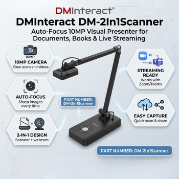 DMInteract DM-2In1Scanner Auto‑Focus 10MP Visual Presenter for Documents Books & Live Streaming