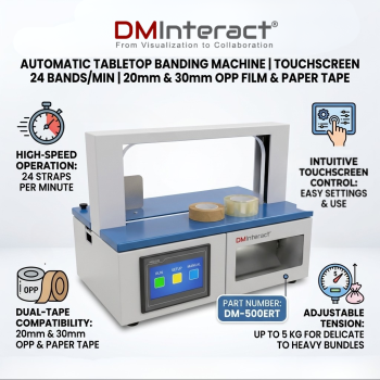 DMInteract DM-500ERT Automatic Tabletop Banding Machine with Touchscreen Control | 24 Bands/Min | Supports 20mm & 30mm OPP Film & Paper Tape