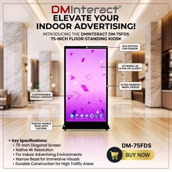 DMInteract DM-75FDS 75-Inch Floor-Standing 4K Narrow Bezel Digital Signage for Indoor Advertising