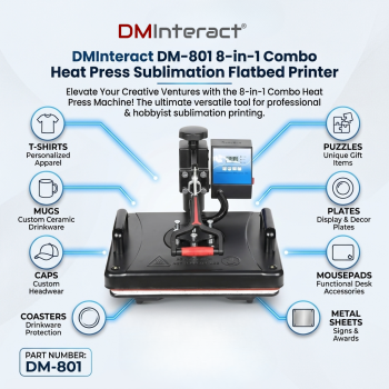DMInteract DM-801 8 In 1 Combo Heat Press Sublimation Flatbed Printer