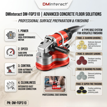 DMInteract DM-FGP310 5400RPM Semi-Automatic Concrete Polishing & Grinding Machine with 4 Types Discs & Dust Vacuum Cleaner