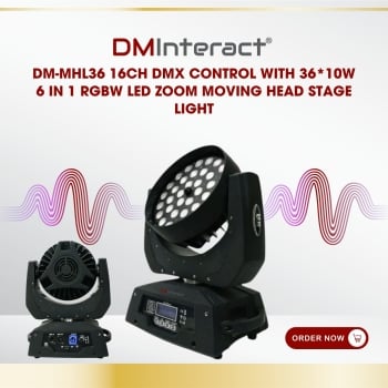 DMInteract DM-MHL36 16CH DMX Control with 36*18W 6 in 1 RGBW LED Zoom Moving Head Stage Light