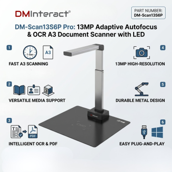 DMInteract DM-Scan13S6P Pro 13MP Adaptive Autofocus & OCR with LED Light A3 Document Scanner