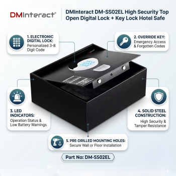 DMInteract DM-SS02EL High Security Top Open Digital Lock + Key Lock Hotel Safe