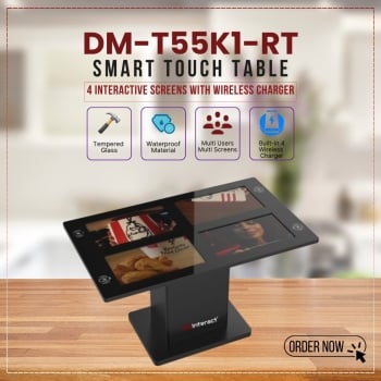 DMInteract 10 Point Capacitive Touch, 2GB RAM, 16GB ROM, Android 11 With Wi-Fi & 20W Wireless Mobile Charging Interactive Screen Rectangle Smart Touch Table