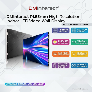 DMInteract 100", 150", 180" And 200" P1.53mm High Resolution SMD Technology Indoor Dot LED Video Wall Displays