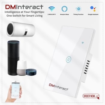 DMInteract DMSS1G-GW Smart Home 1/2/3/4 Gang 10A 600W/Gang Wi-Fi, Touch Switch With Voice Control