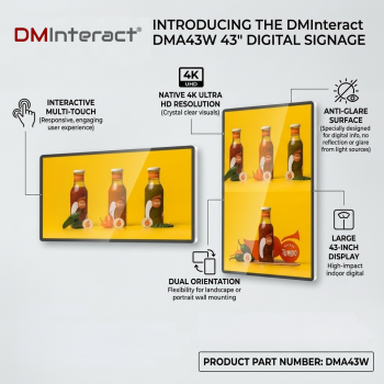 DMInteract DMA43W 43" Touch 4k Advertising LCD Wall Mounted Indoor Digital Signage Display 