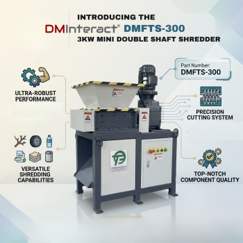 DMInteract DMFTS-300 3Kw Mini Double Shaft Plastic / Wood / Rubber / Paper / Metal Garbage Scrap Recycling Shredder