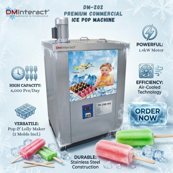 DMInteract DM-Z02 1.4kW Air-Cooled 6,000 Pcs/Day Stainless Steel Commercial Ice Pop & Ice Lolly Making Machine With 2 Molds