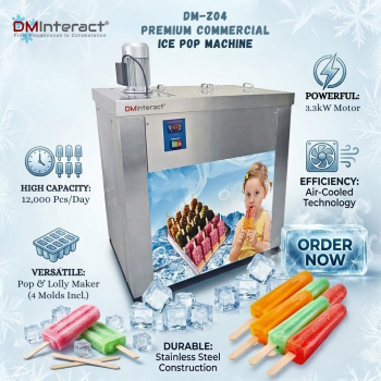 DMInteract DM-Z04 3.3kW Air-Cooled 12,000 Pcs/Day Stainless Steel Commercial Ice Pop & Ice Lolly Making Machine With 4 Molds