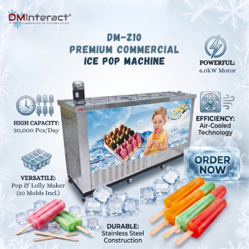 DMInteract DM-Z10 6.0kW Air-Cooled 30,000 Pcs/Day Stainless Steel Commercial Ice Pop & Ice Lolly Making Machine With 10 Molds
