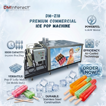 DMInteract DM-Z18 9.0kW Air-Cooled 54,000 Pcs/Day Stainless Steel Commercial Ice Pop & Ice Lolly Making Machine With 18 Molds