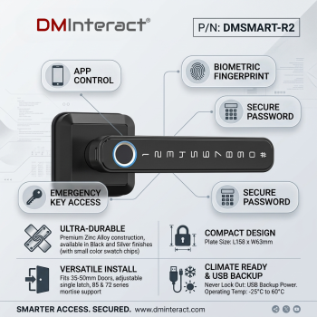 DMInteract SMART R2 APP, Fingerprint, Password, Key Handle Door Lock