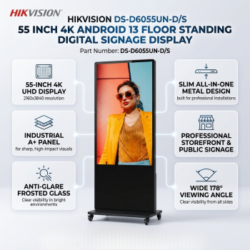 Hikvision DS-D6055UN-D/S 55 Inch 4K Android 13 Floor Standing Digital Signage Display