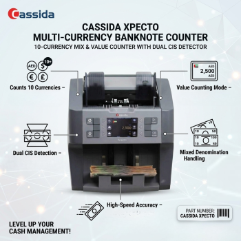 Cassida Xpecto Multi‑Currency Banknote Counter &ndash; 10‑Currency Mix & Value Counter with Dual CIS Detector