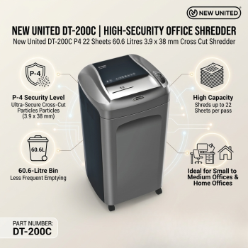 New United DT-200C P4 22 Sheets 60.6 Litres 3.9 x 38 mm Cross Cut Shredder