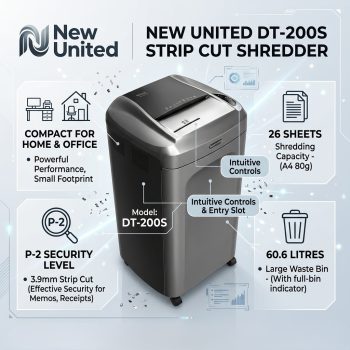 New United DT-200S P2 26 Sheets 60.6 Litres 3.9mm Strip Cut Shredder