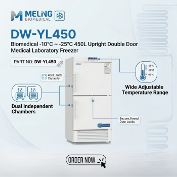 Meling DW-YL450 Biomedical -10°C ~ -25°C 450L Upright Double Door Medical Laboratory Freezer