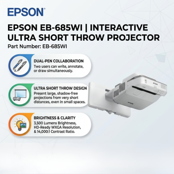 Epson EB-685WI 3500 Lumens Ultra Short Throw WXGA Interactive Projector