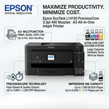 Epson EcoTank L14150 PrecisionCore 3.3pl 400 Nozzles A3 All-in-One Inkjet Printer