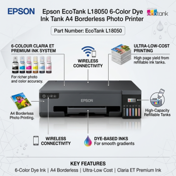 Epson EcoTank L18050 6-Color Dye Ink Tank A4 Borderless Photo Printer