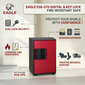 Eagle EGE-070 Eagle EGE-070 Fire Resistant Digital Safe with Fingerprint, & Key Lock, 1 Drawer + 1 Shelf