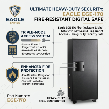 Eagle EGE‑170 Fire‑Resistant Digital Safe with Key Lock & Fingerprint Access – Heavy‑Duty Security Safe