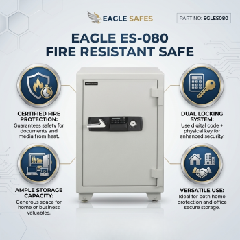 Eagle ES-080 79L Fire Resistant Digital Safe + Keylock With 1 Drawer & Shelf