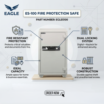 Eagle ES-100 123L Fire Resistant Digital Safe + Keylock With 1 Drawer & 2 Shelf
