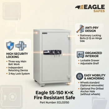 Eagle SS-150 226L Fire Resistant 2 Keylock Safe With 1 Drawer & 2 Shelf