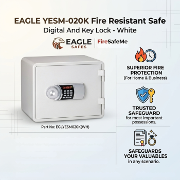 Eagle YESM-020K 20L Fire Resistant Digital Safe with Key Lock & Adjustable Tray - White 