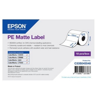Epson PE Matte Label - Die-cut Roll: 102mm x 76mm, 365 labels