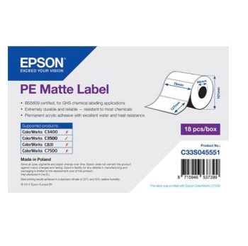 Epson PE Matte Label - Die-cut Roll: 76mm x 127mm, 220 labels