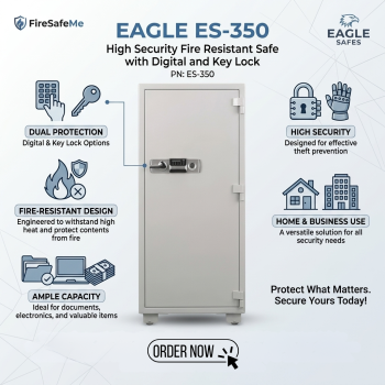 Eagle ES-350 385L Fire Resistant Digital Safe + Keylock With 1 Drawer & 3 Shelf