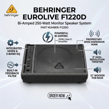 Behringer F1220D Bi-Amped 250-Watt Monitor Speaker System