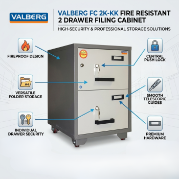 Valberg FC 2K-KK Fire Resistant 2 Drawer Filing Cabinet 