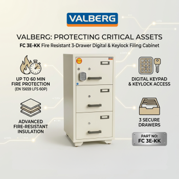 Valberg FC 3E-KK Fire Resistant 3 Drawer Digital & Keylock Filing Cabinet 