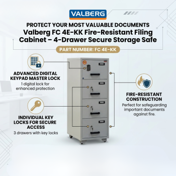 Valberg FC 4E‑KK Fire‑Resistant Filing Cabinet – 4‑Drawer Secure Storage Safe