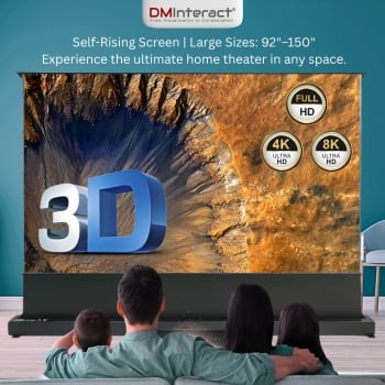 DMInteract 100inch 16:9 4K Motorized Floor Rising Projector Screen For UST & Long Throw Projectors - PVC Grey