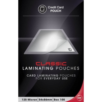 GBC LAMINATING POUCH GLOSS ID GOVT. SIZE 65X95MM 5MIL / 125X2 MICRON PACK OF 100