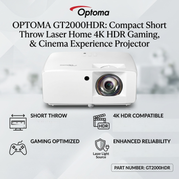Optoma GT2000HDR Compact Short Throw Laser Home 4K HDR Gaming, & Cinema Experience Projector