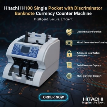 Hitachi IH100 Single Pocket with Discriminator Banknote Currency Counter Machine