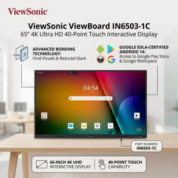 ViewSonic IN6503-1C ViewBoard 65" 4K Ultra HD 40-Point Touch Interactive Display 