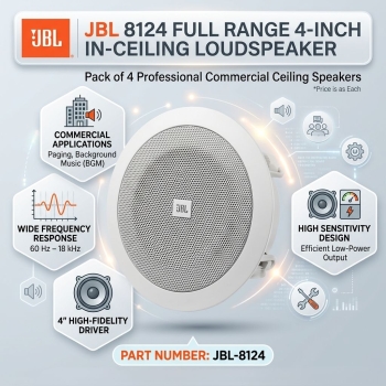 JBL 8124 Full Range 4-Inch In-Ceiling Loudspeaker – Pack of 4 Professional Commercial Ceiling Speakers (Price as each)