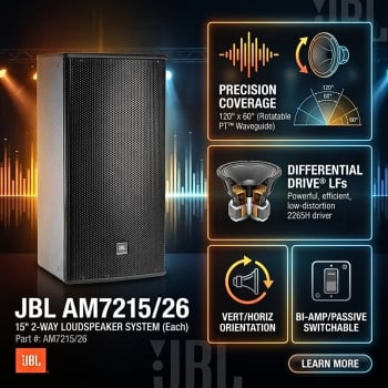 JBL AM7215/26 2-Way 15" Loudspeaker System Coverage 120 x 60° (Each)
