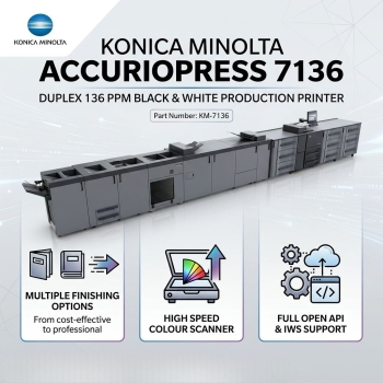 Konica Minolta AccurioPress 7136 Duplex 136 PPM Black & White Production Printer