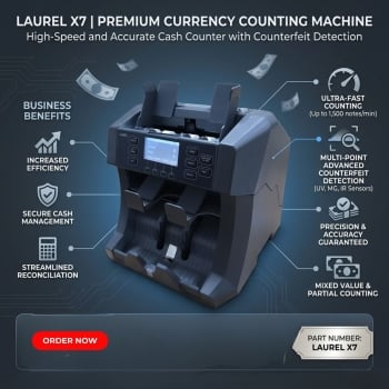 Laurel X7 Currency Counting Machine with Counterfeit Detection High-Speed and Accurate Cash Counter