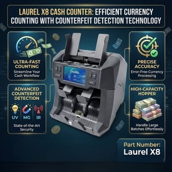 Laurel X8 Cash Counter Efficient Currency Counting with Counterfeit Detection Technology
